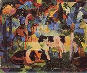 August Macke, Landschaft mit Kuhen und Kamel